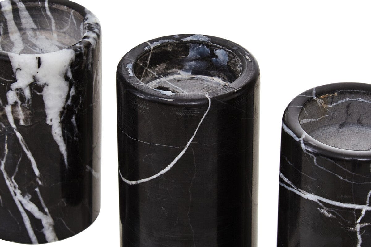 Salmo Set Of Three Black Marble Tealight Holders - Image 3