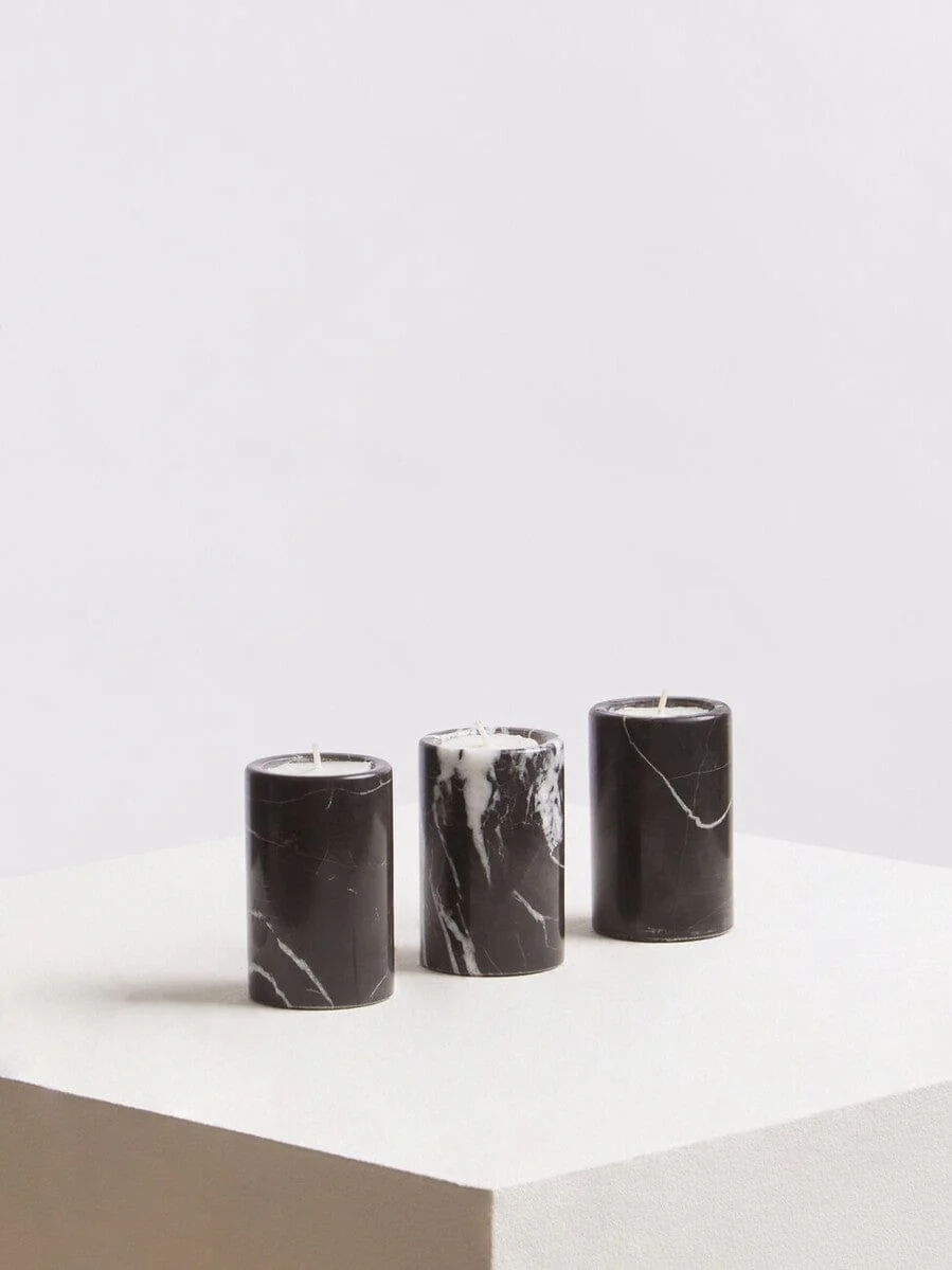 Salmo Set Of Three Black Marble Tealight Holders - Image 5