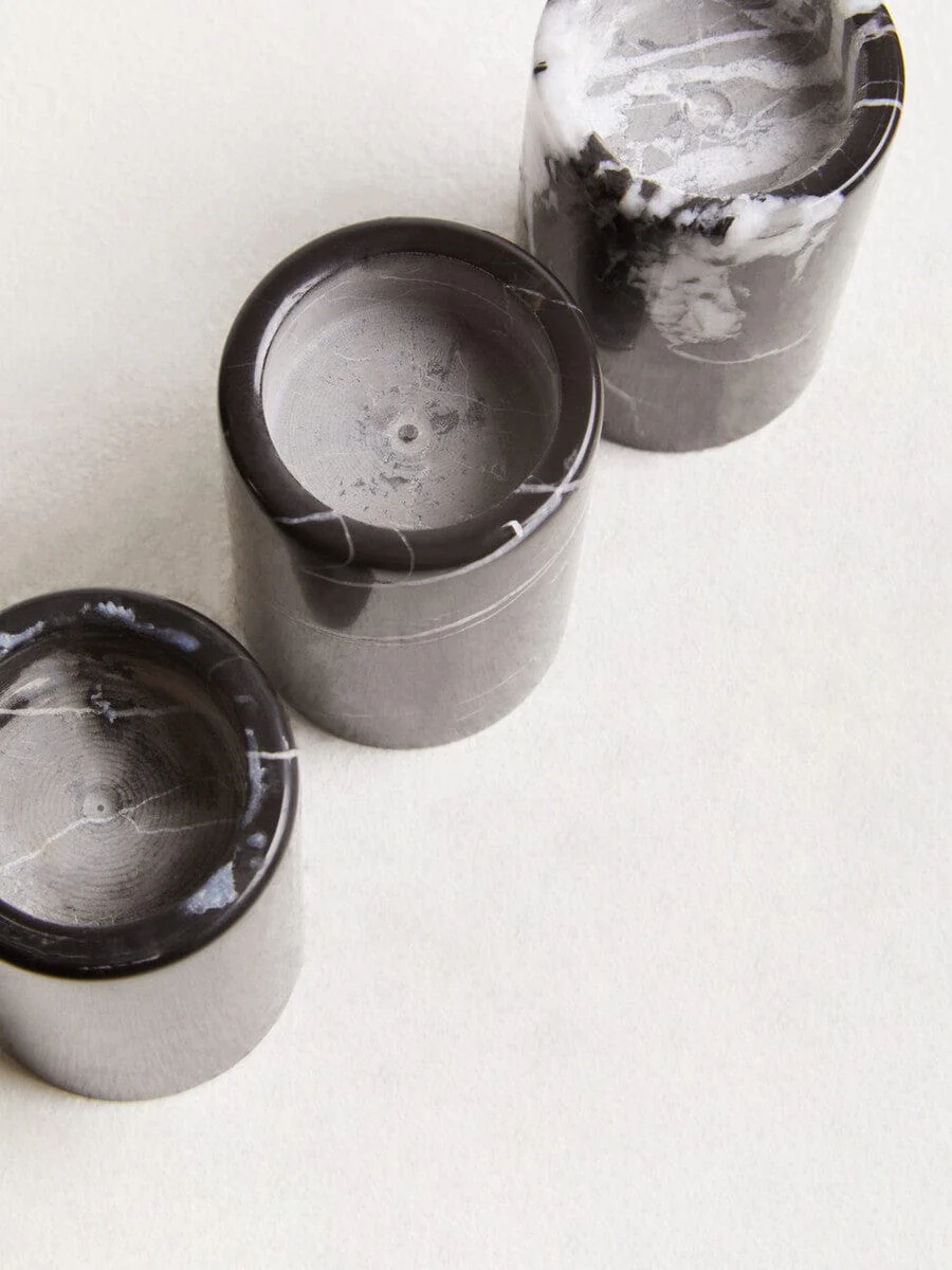 Salmo Set Of Three Black Marble Tealight Holders - Image 6
