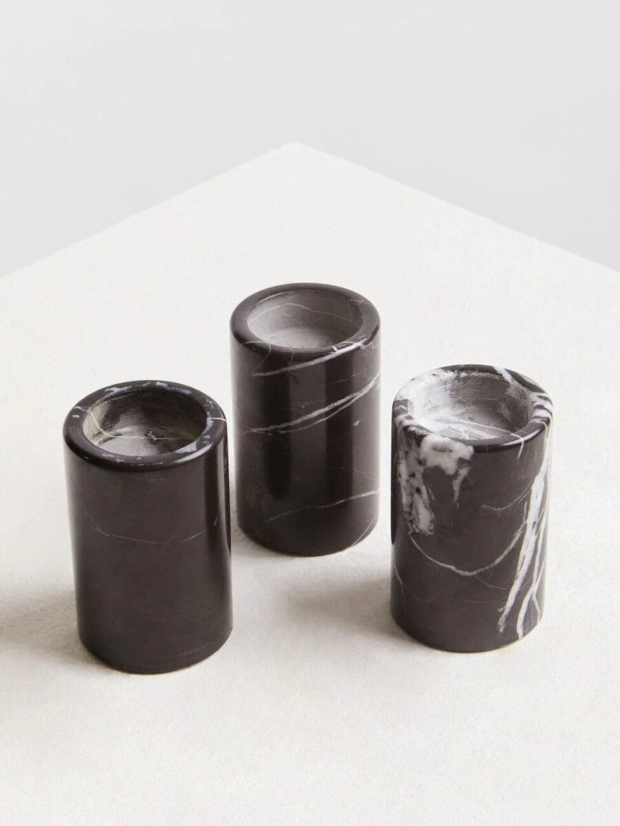 Salmo Set Of Three Black Marble Tealight Holders - Image 7