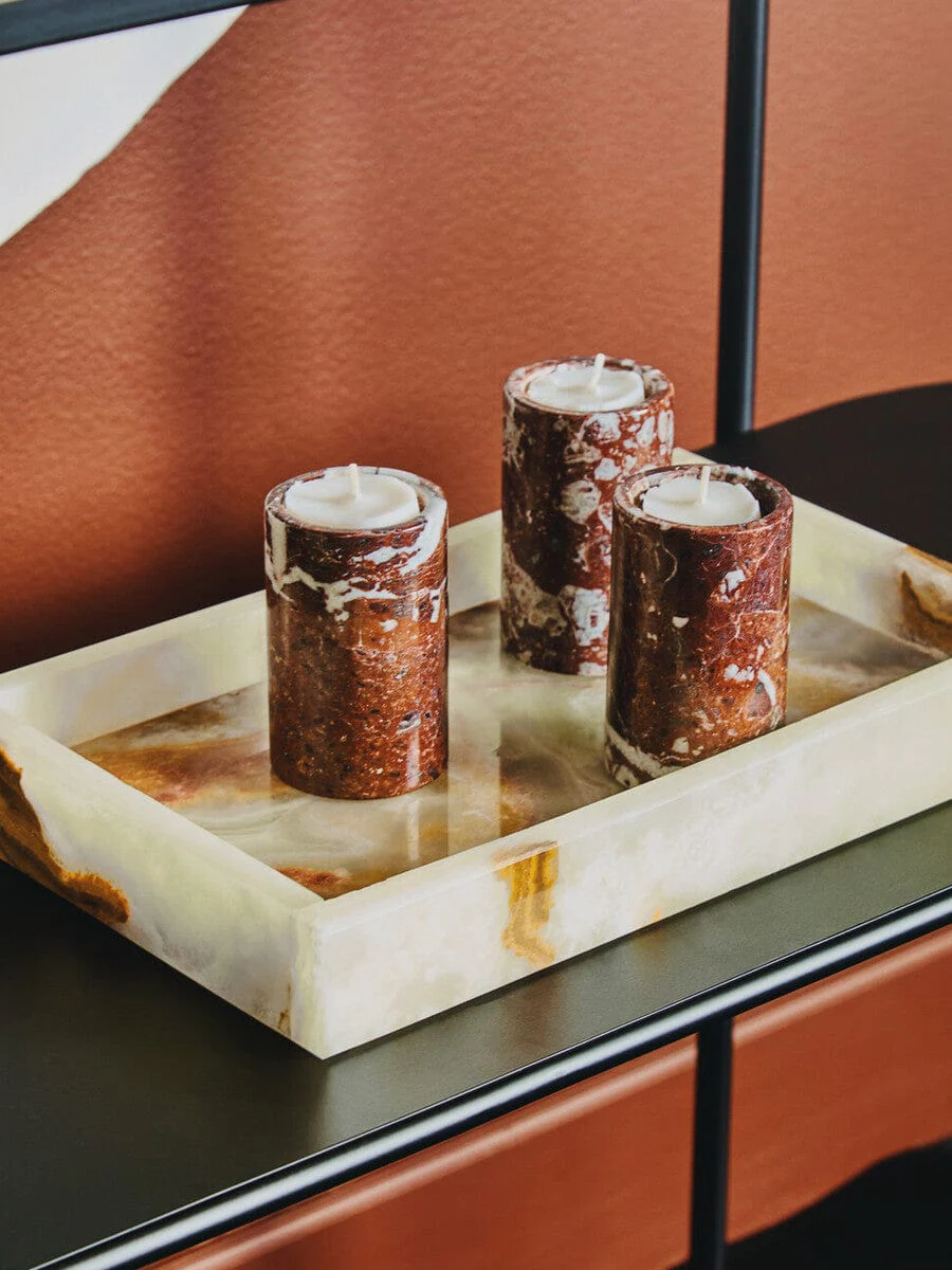 Salmo Set Of Three Red Marble Tealight Holders - Image 16