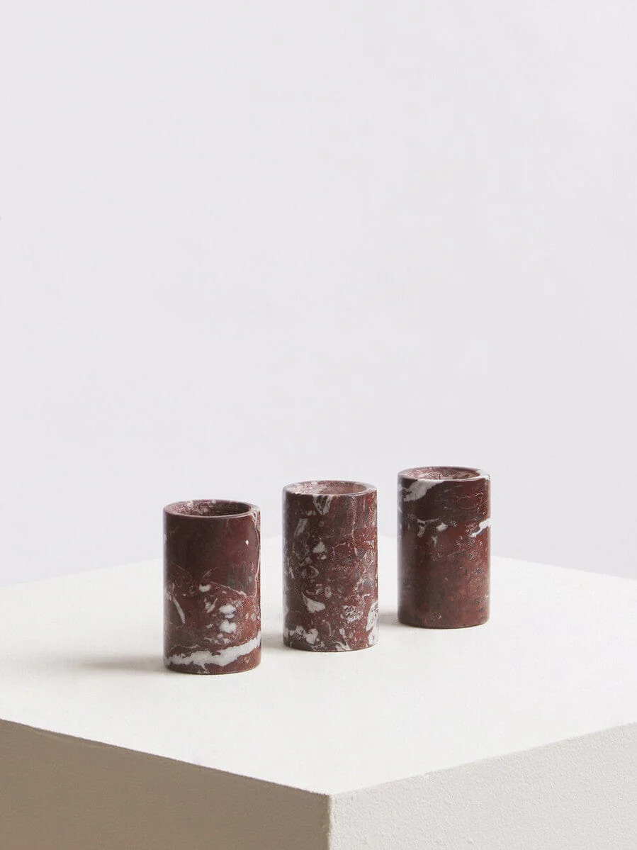 Salmo Set Of Three Red Marble Tealight Holders - Image 6