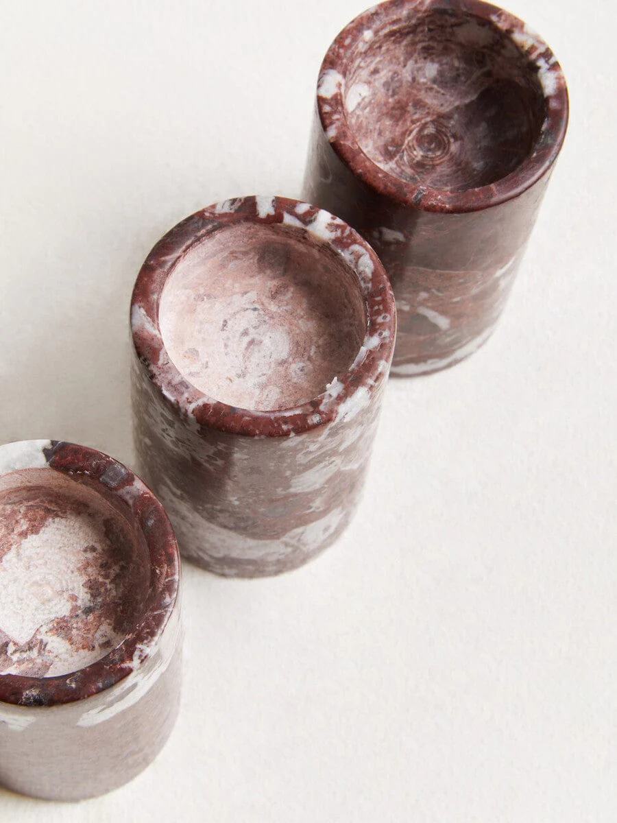 Salmo Set Of Three Red Marble Tealight Holders - Image 7