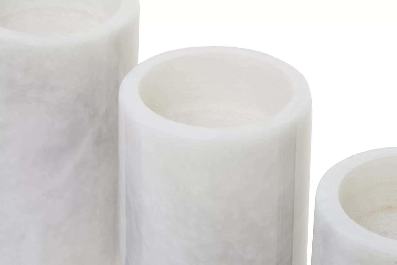 Salmo Set Of Three White Marble Tealight Holders - Image 3