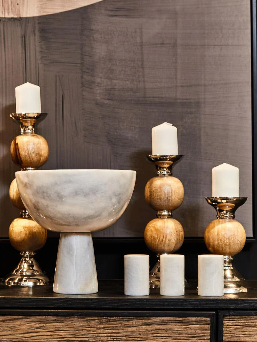 Salmo Set Of Three White Marble Tealight Holders - Image 6
