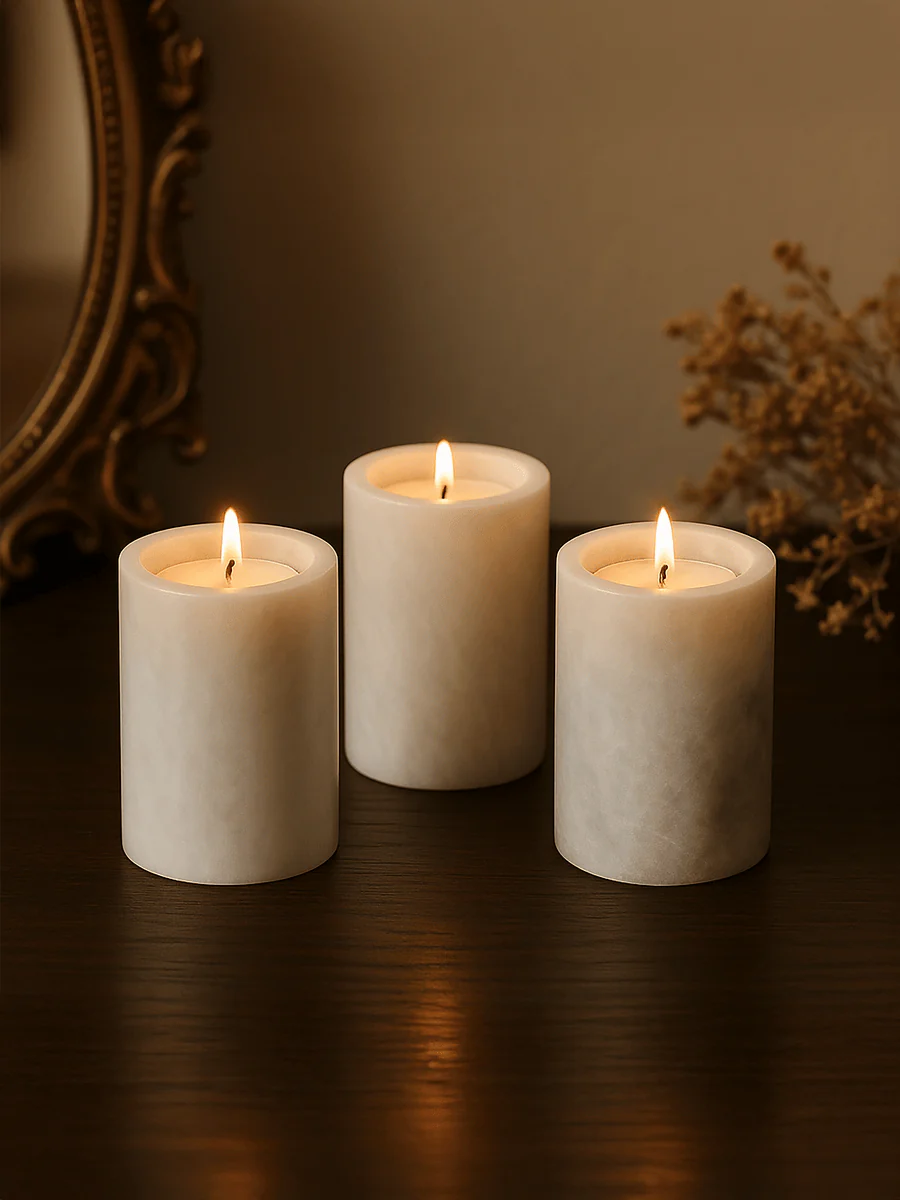 Salmo Set Of Three White Marble Tealight Holders - Image 7