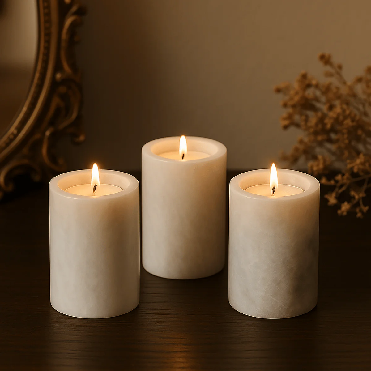 Salmo Set Of Three White Marble Tealight Holders - Image 8