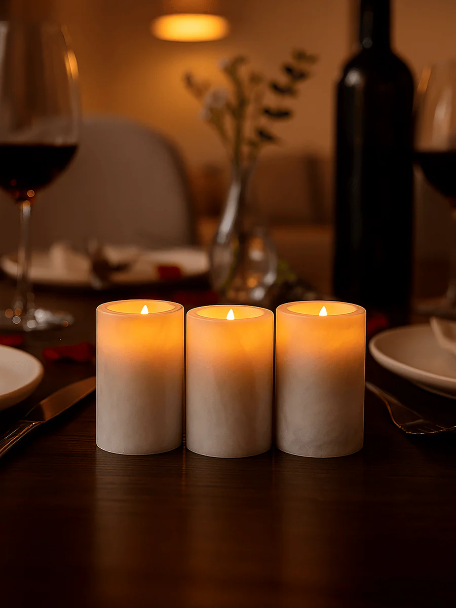 Salmo Set Of Three White Marble Tealight Holders - Image 9