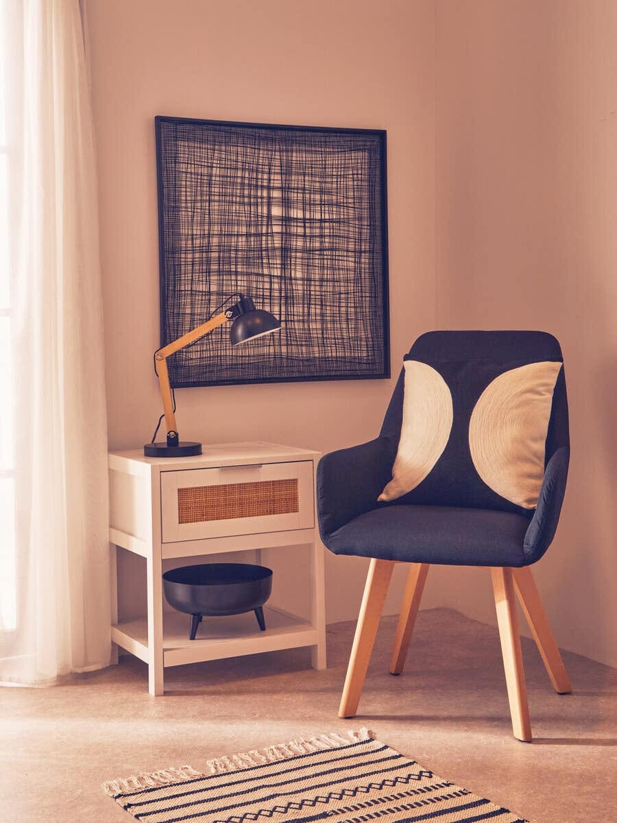 Sherman White Wood and Rattan One Drawer Side Table - Image 4