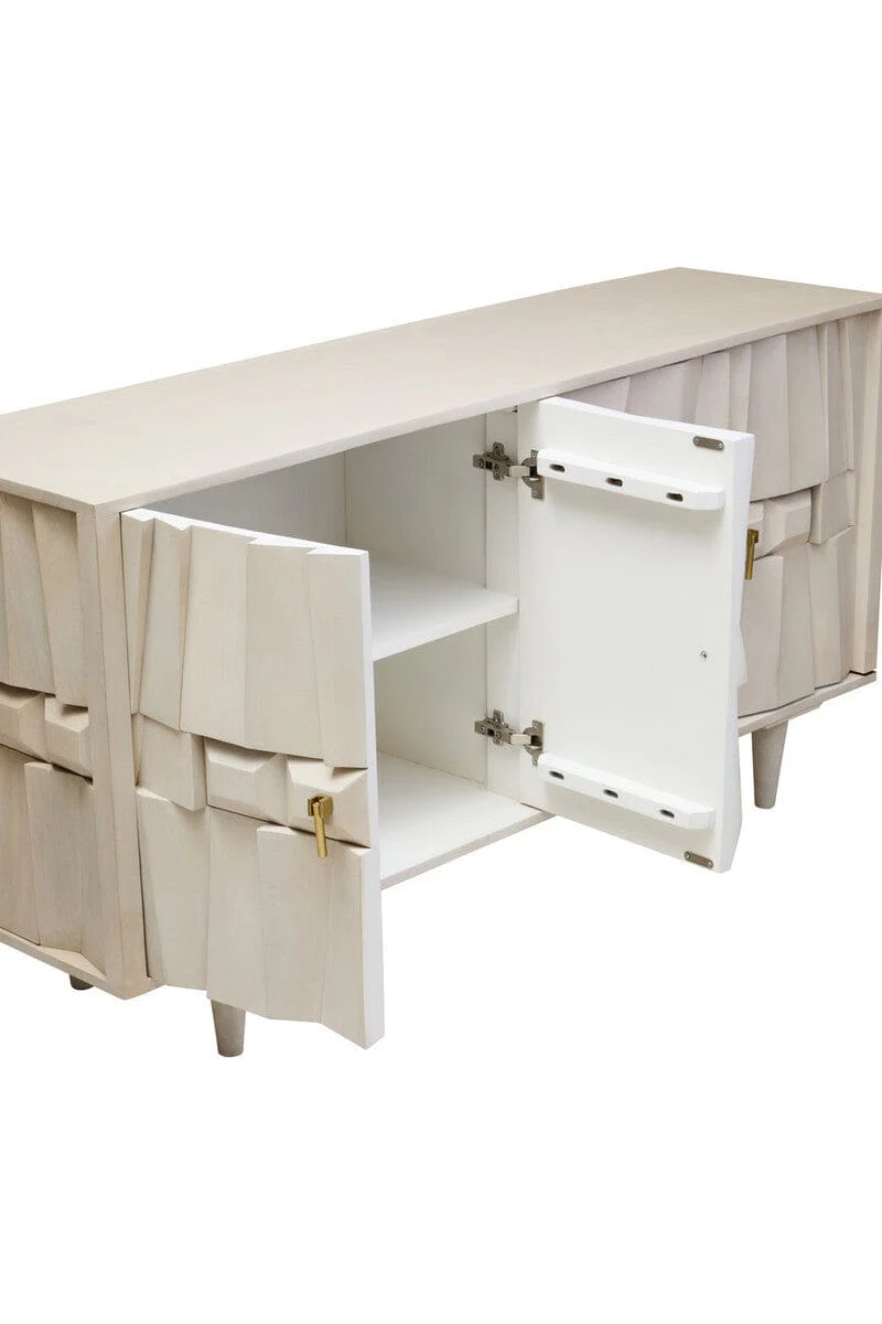 Sita Four Door Whitewash Mango Wood Abstract Sideboard - Image 9