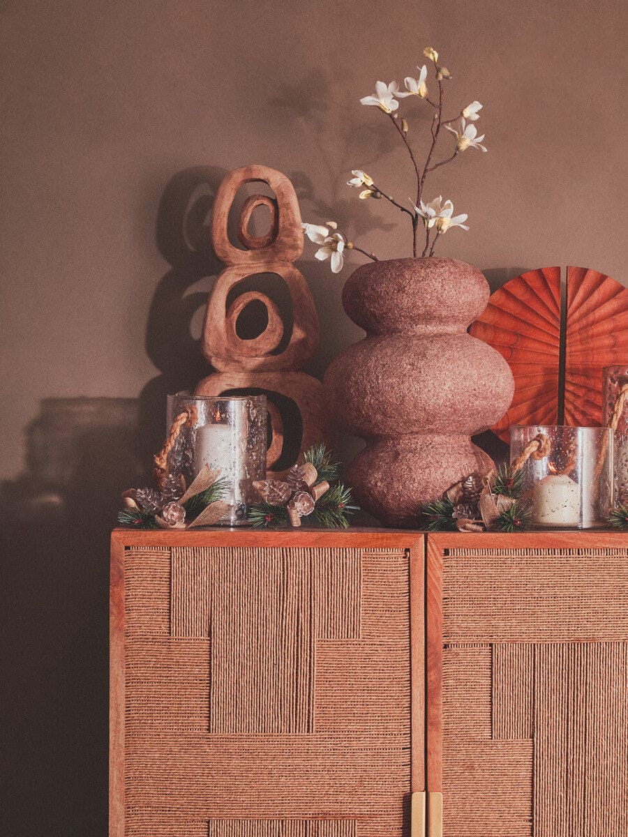 Teora Paper Rope Detail Two Door Mango Wood Cabinet - Image 13