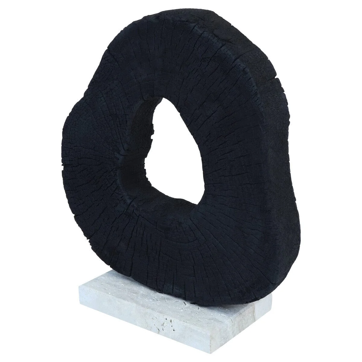 Tibor Black Mango Wood Sculpture with Travertine Base - Image 2