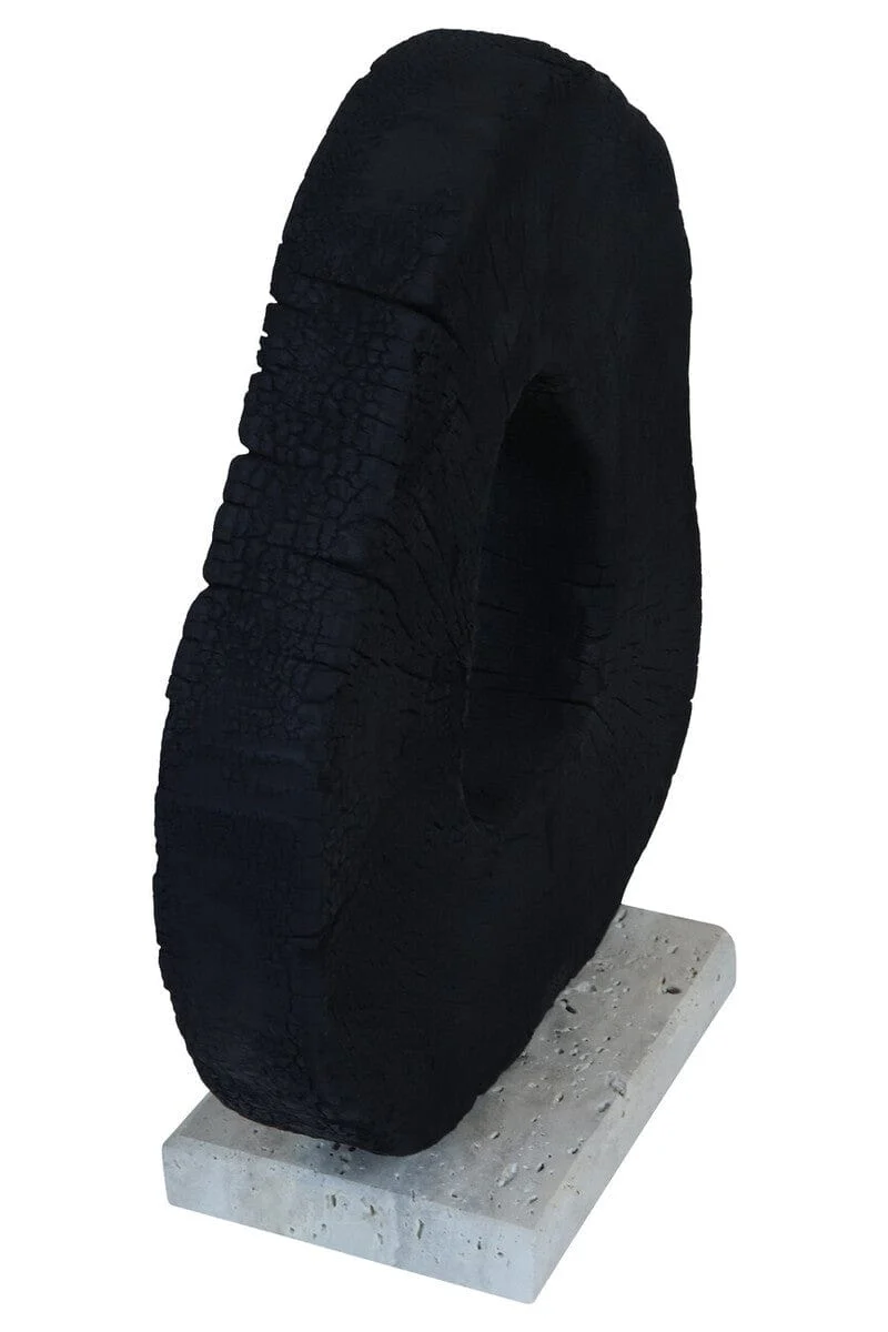 Tibor Black Mango Wood Sculpture with Travertine Base - Image 3