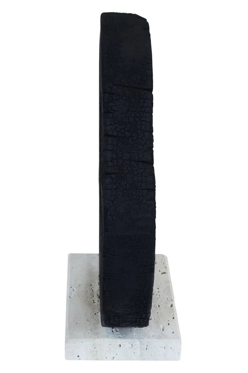 Tibor Black Mango Wood Sculpture with Travertine Base - Image 4