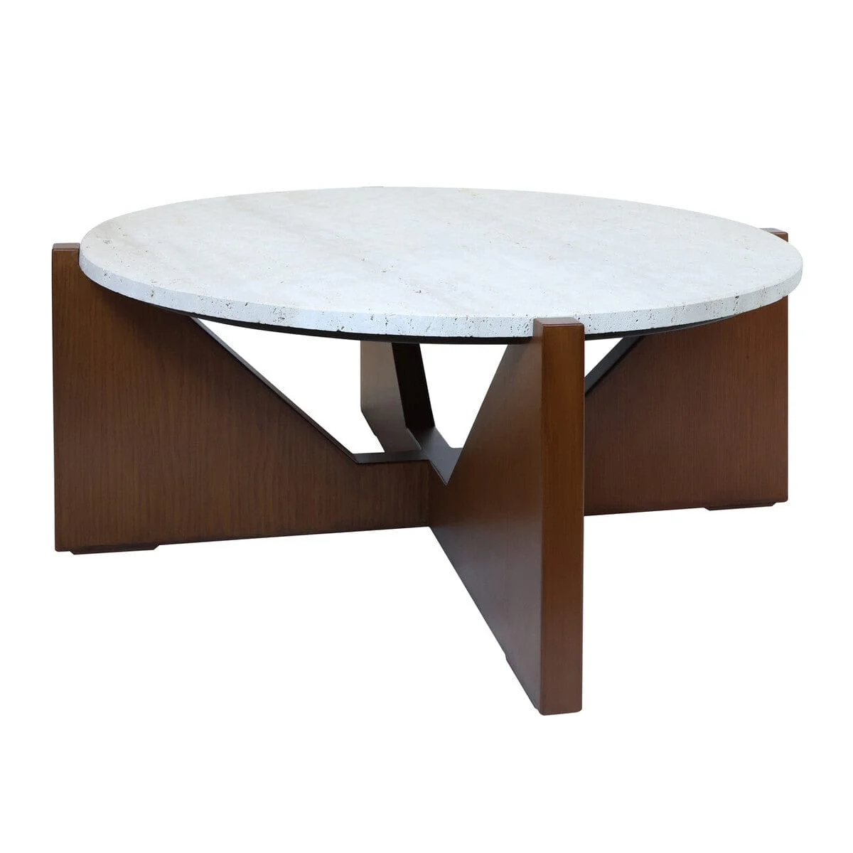 Winton Travertine Top Coffee Table With Acacia Wood Frame - Image 2