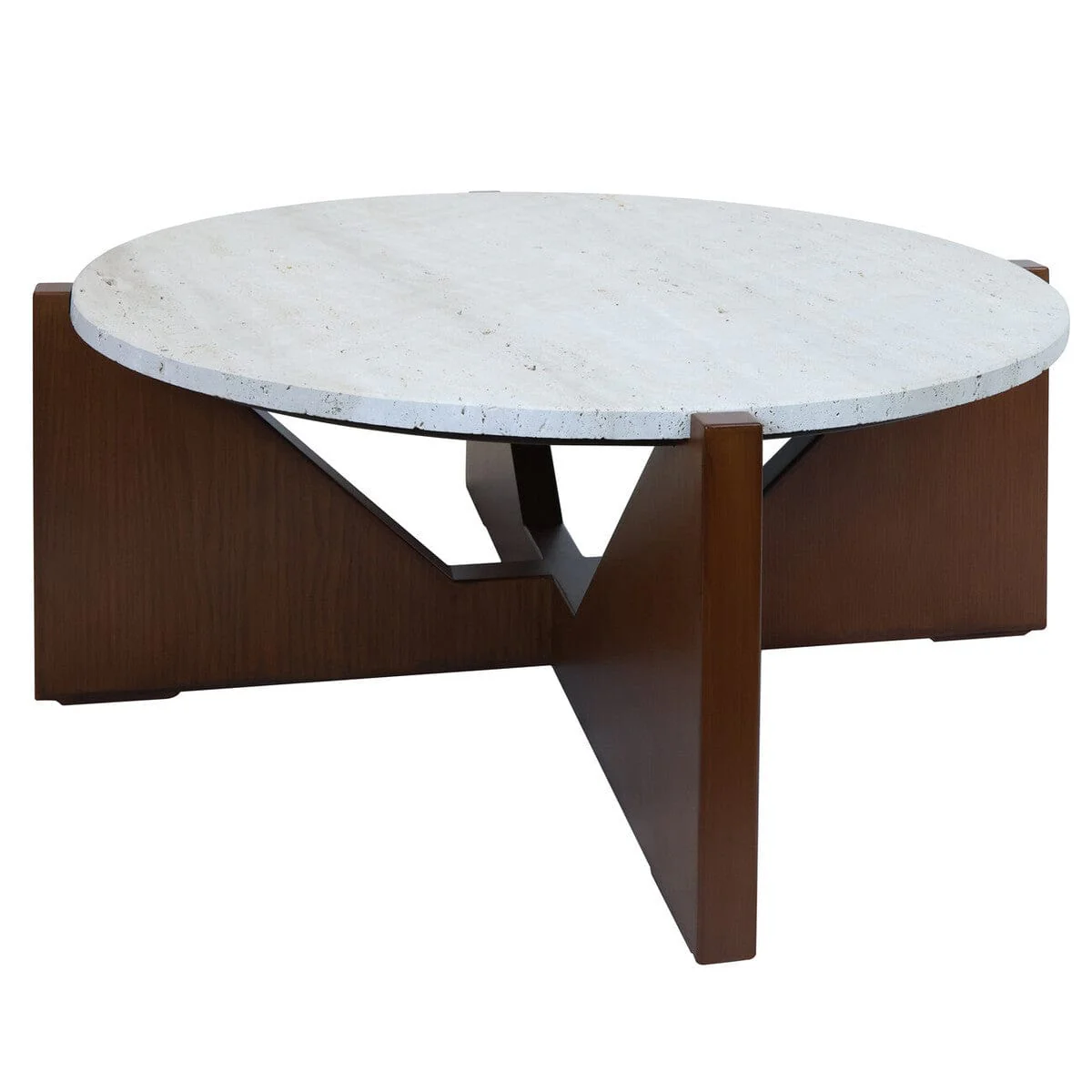 Winton Travertine Top Coffee Table With Acacia Wood Frame - Image 3
