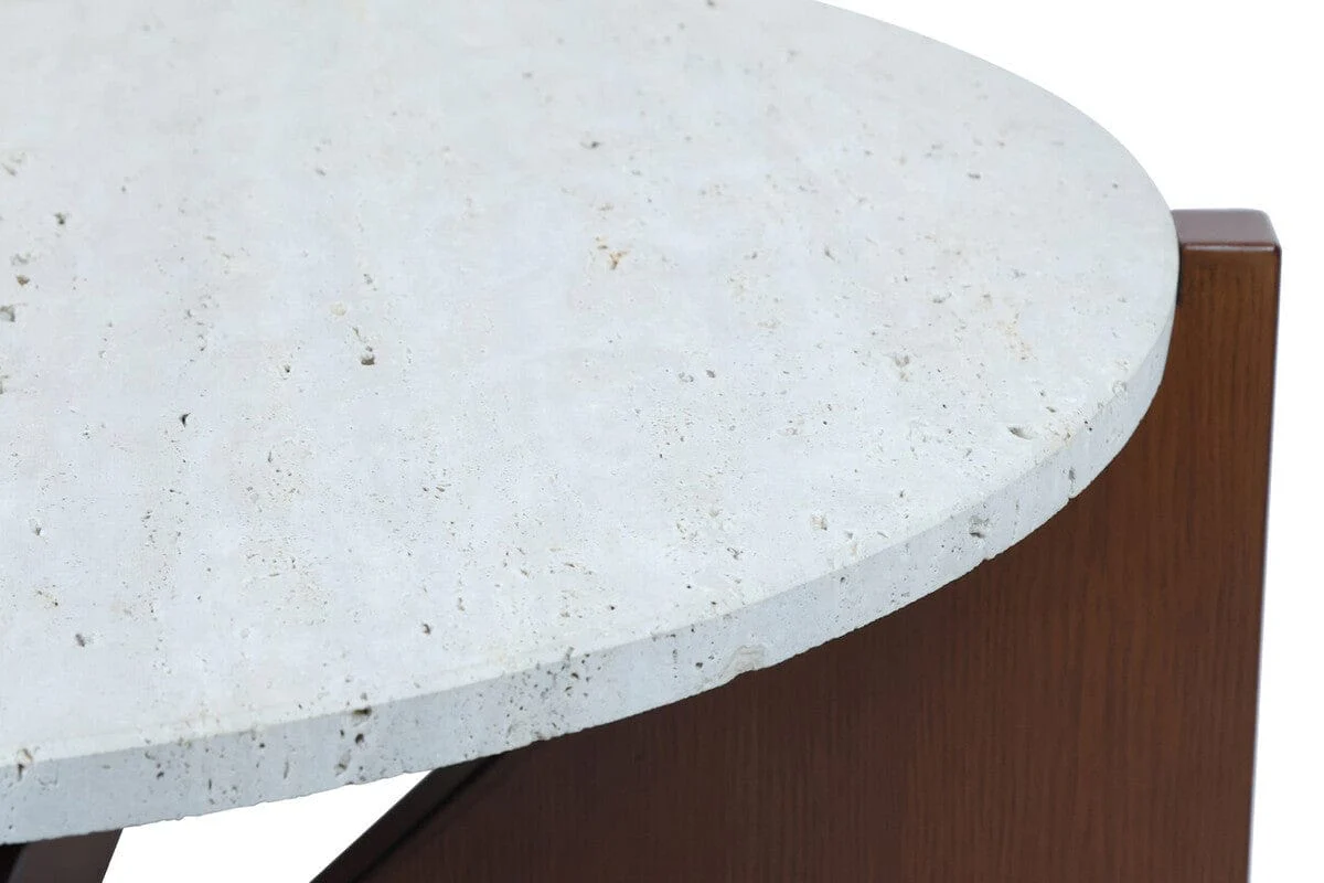 Winton Travertine Top Coffee Table With Acacia Wood Frame - Image 6