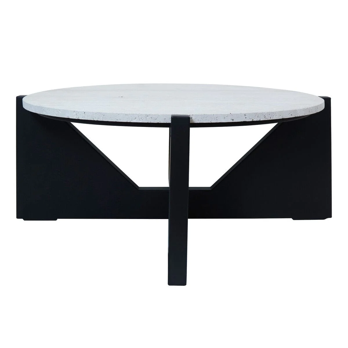 Winton Travertine Top Coffee Table With Black Acacia Wood Frame - Image 2
