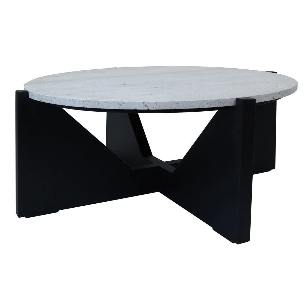 Winton Travertine Top Coffee Table With Black Acacia Wood Frame - Image 3