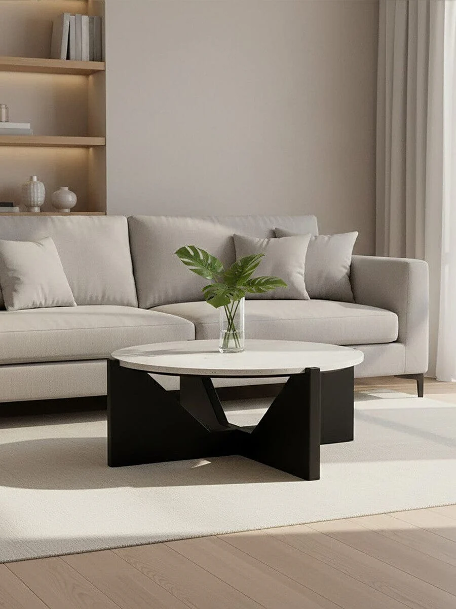Winton Travertine Top Coffee Table With Black Acacia Wood Frame - Image 7