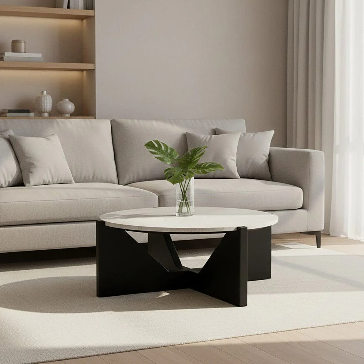 Winton Travertine Top Coffee Table With Black Acacia Wood Frame - Image 8