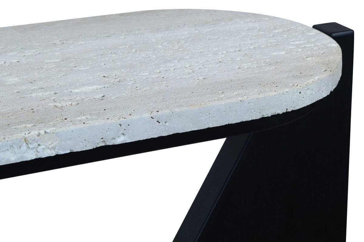 Winton Travertine Top Console Table With Black Acacia Wood Frame - Image 4