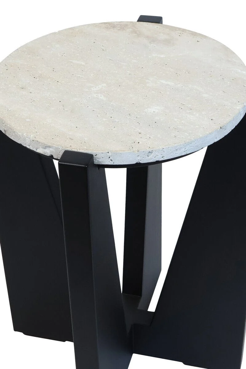 Winton Travertine Top Side Table With Black Acacia Wood Frame - Image 6
