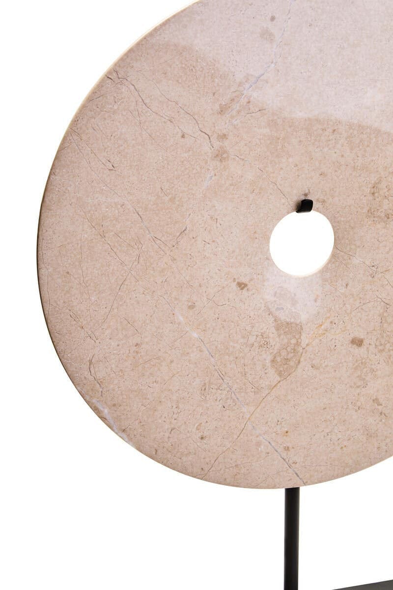 Zoro Large Cream Marble Round Dia 30cm Disc Sculpture - Image 4