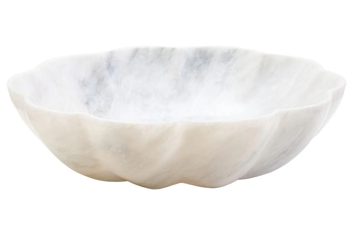 Zoro Large White Marble Scalloped Bowl - Image 2