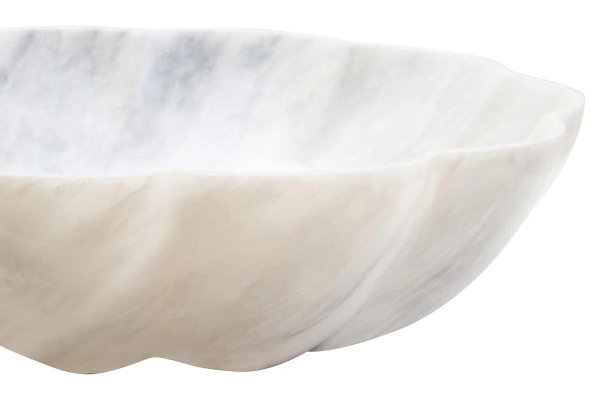 Zoro Large White Marble Scalloped Bowl - Image 3