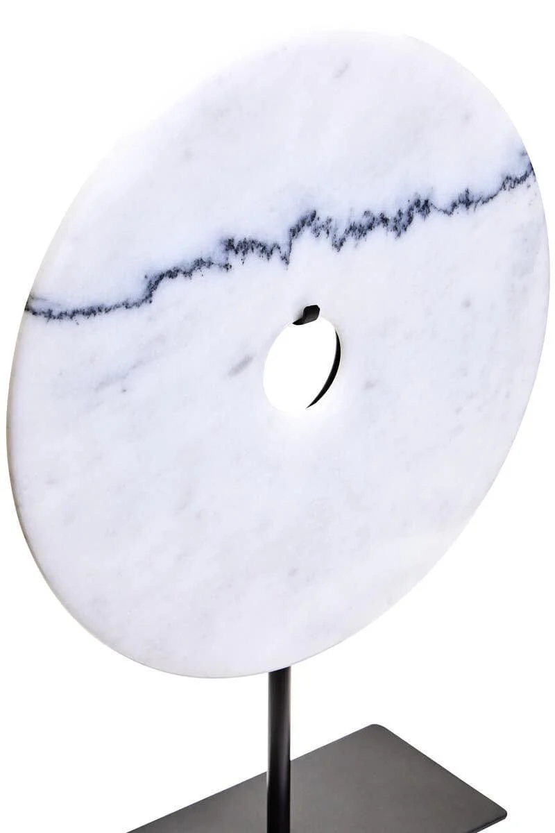 Zoro Medium Round Dia 25cm White Marble Disc Sculpture - Image 2
