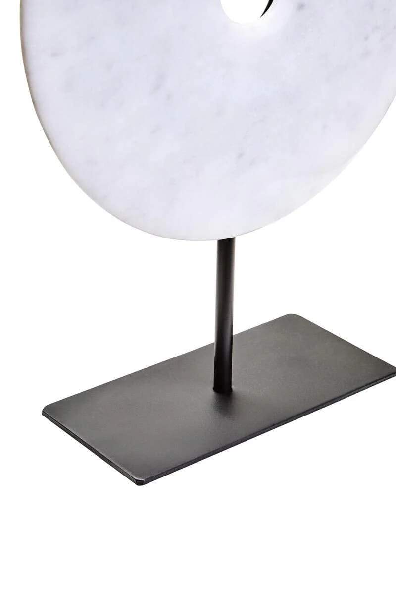 Zoro Medium Round Dia 25cm White Marble Disc Sculpture - Image 4