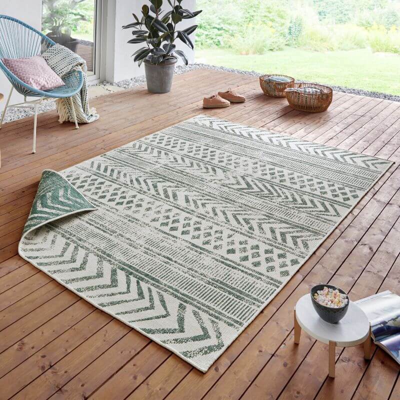 Indoor-Outdoor Reversible Geometric Green Rug - Image 4