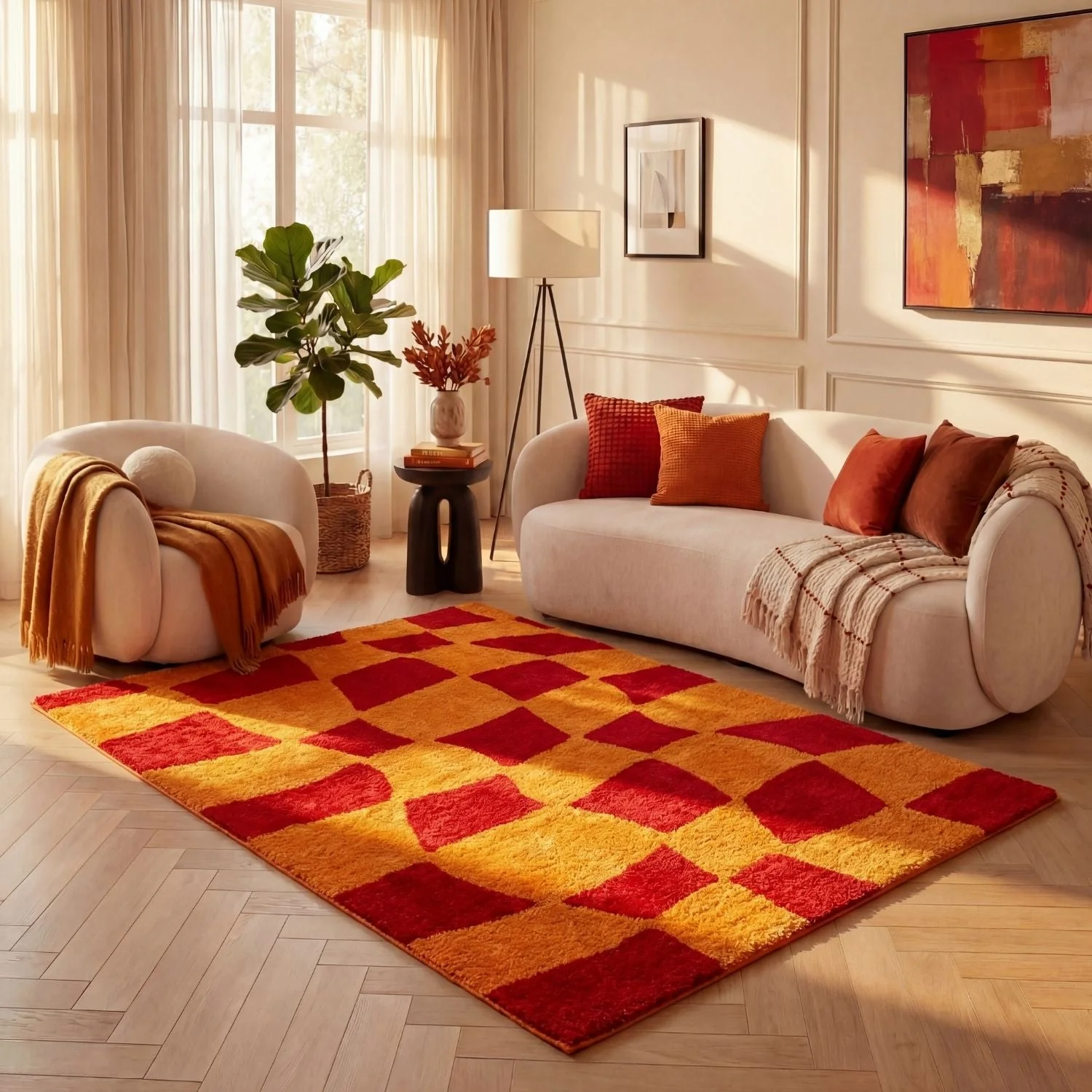 Joli Checkered Red & Orange Rug - Image 7