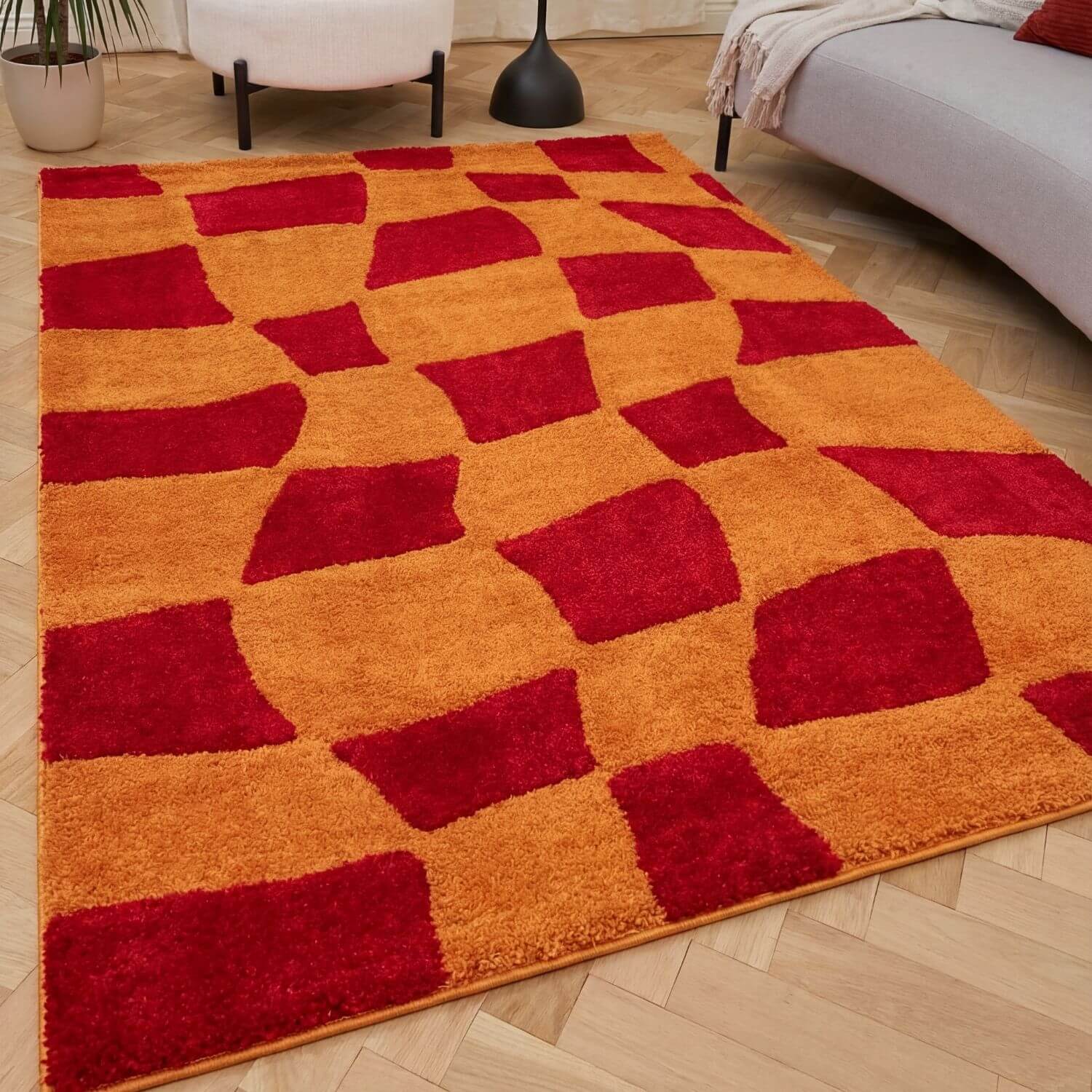 Joli Checkered Red & Orange Rug - Image 8