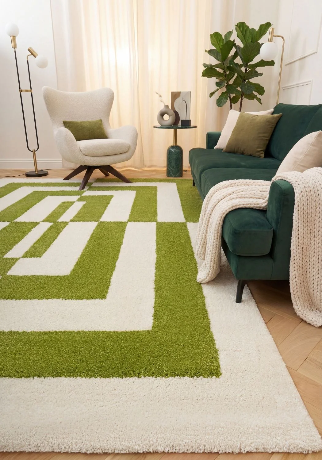 Joli Geometric Green & White Rug - Image 2