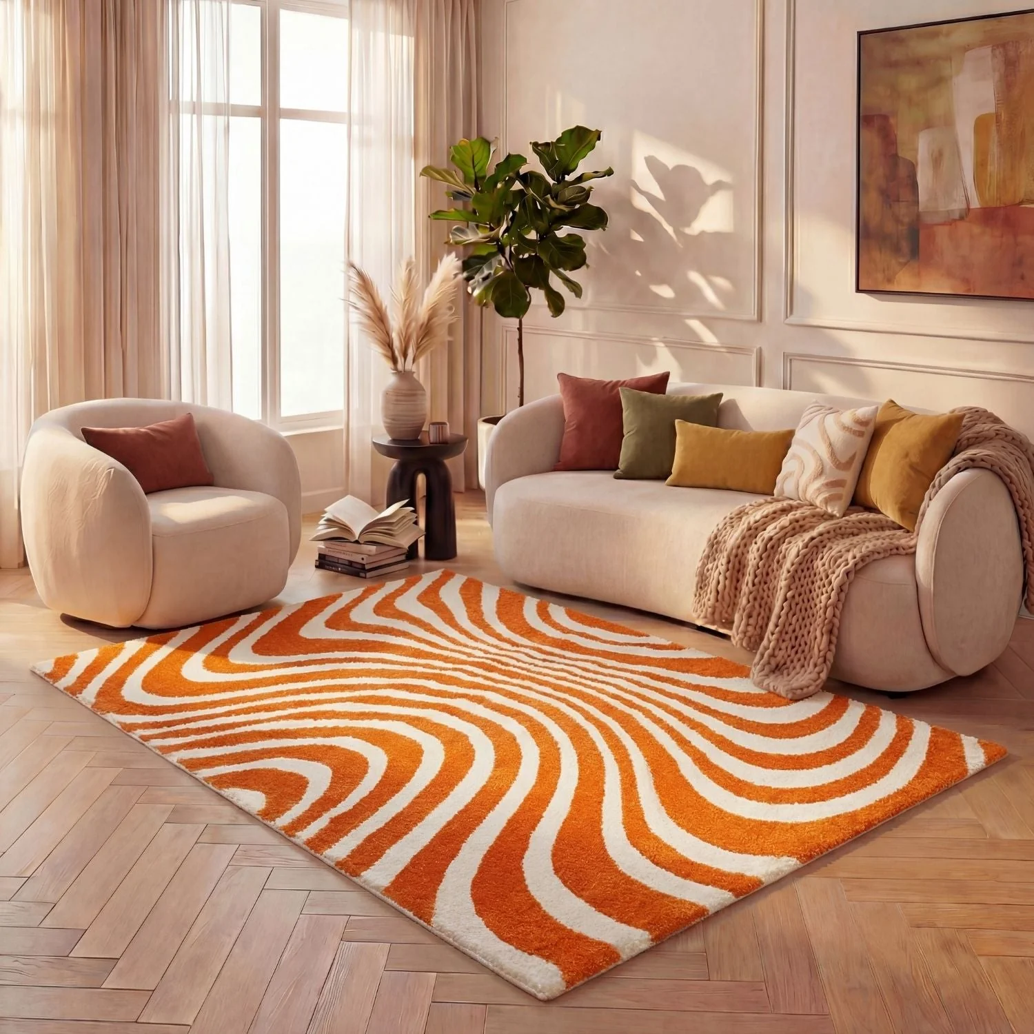 Joli Striped Orange & White Rug - Image 7