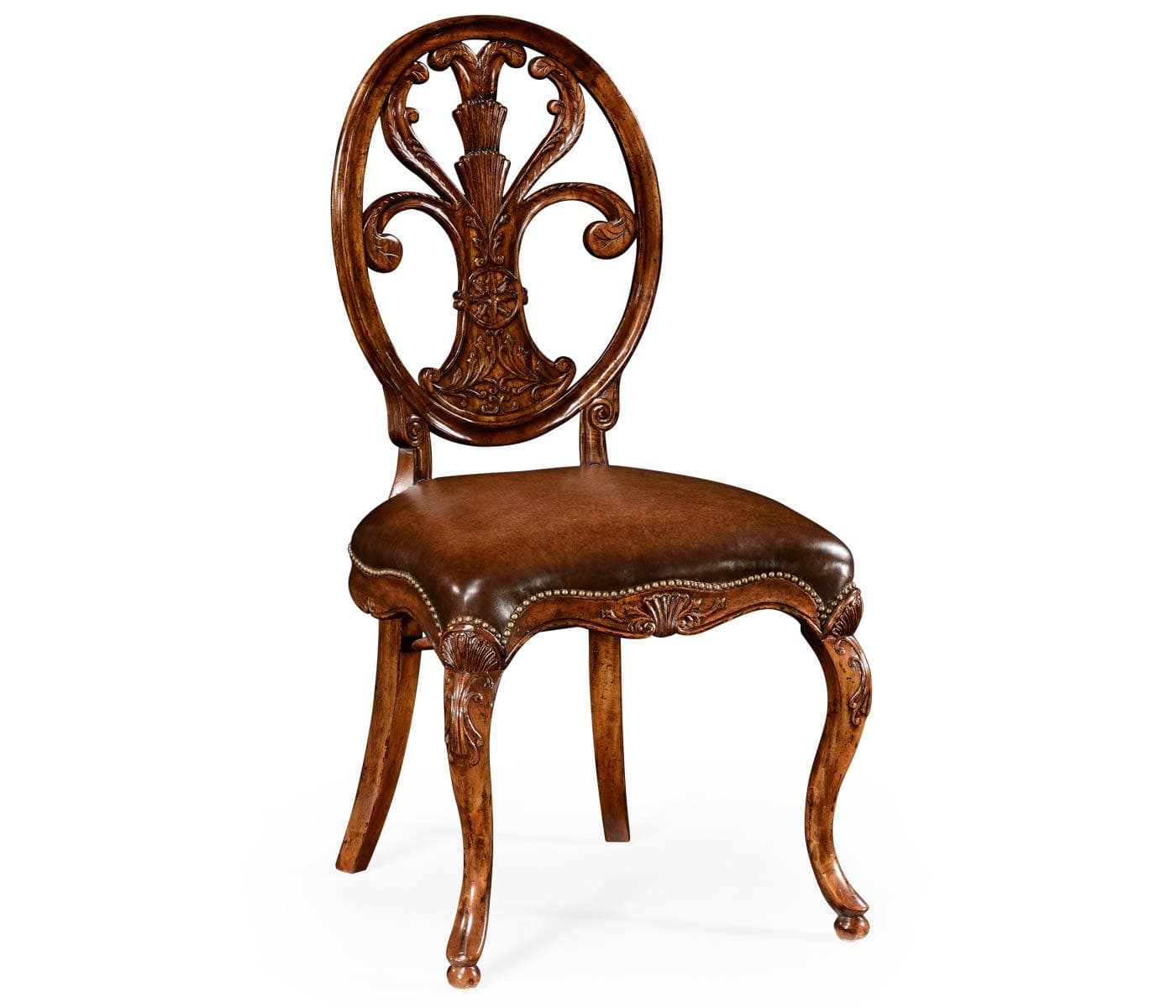 Jonathan Charles Dining Chair Sheraton in Walnut - Antique Chestnut Leather - Image 3