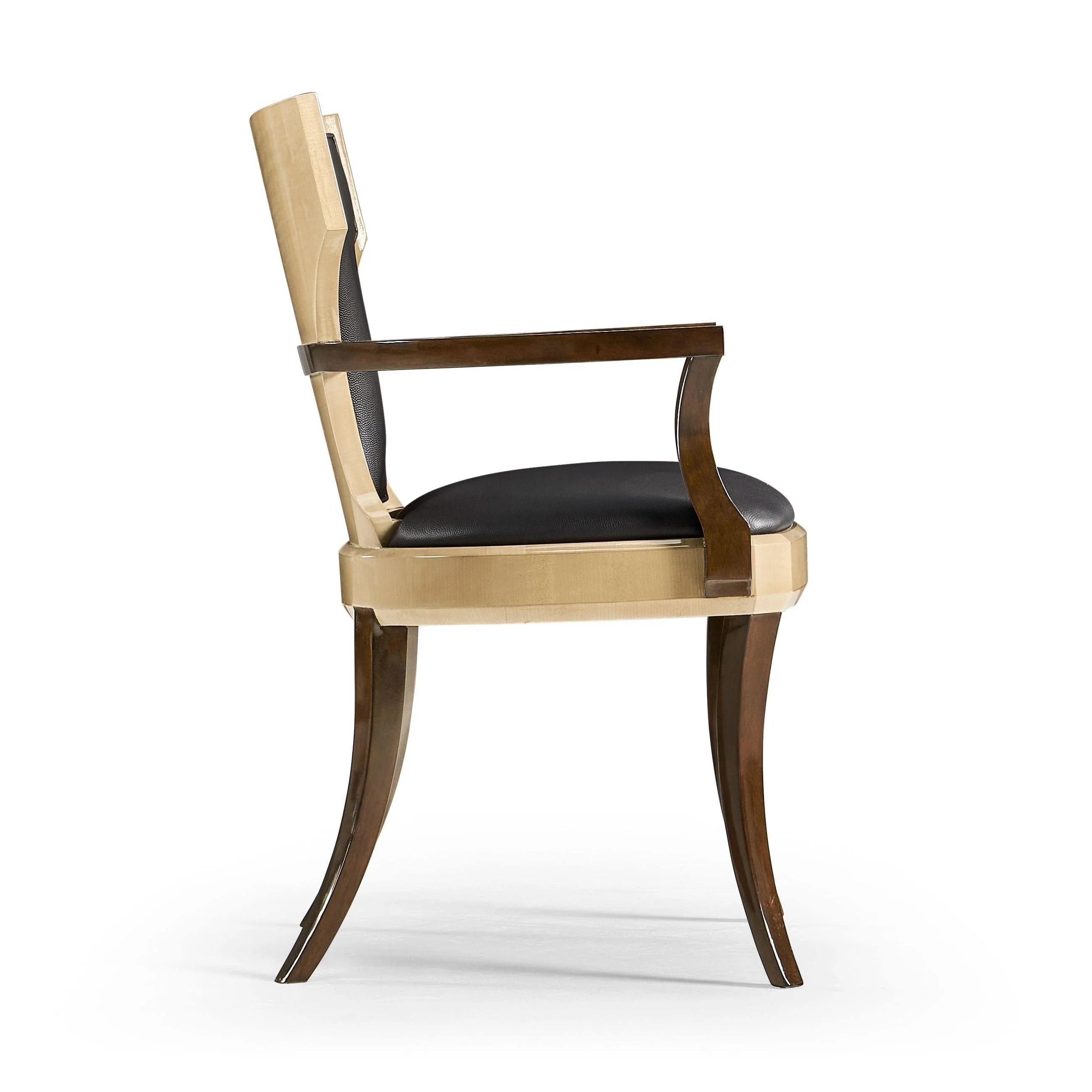 Jonathan Charles Dining Chair with Arms Klismos in Champagne - Chocolate Leather - Image 3