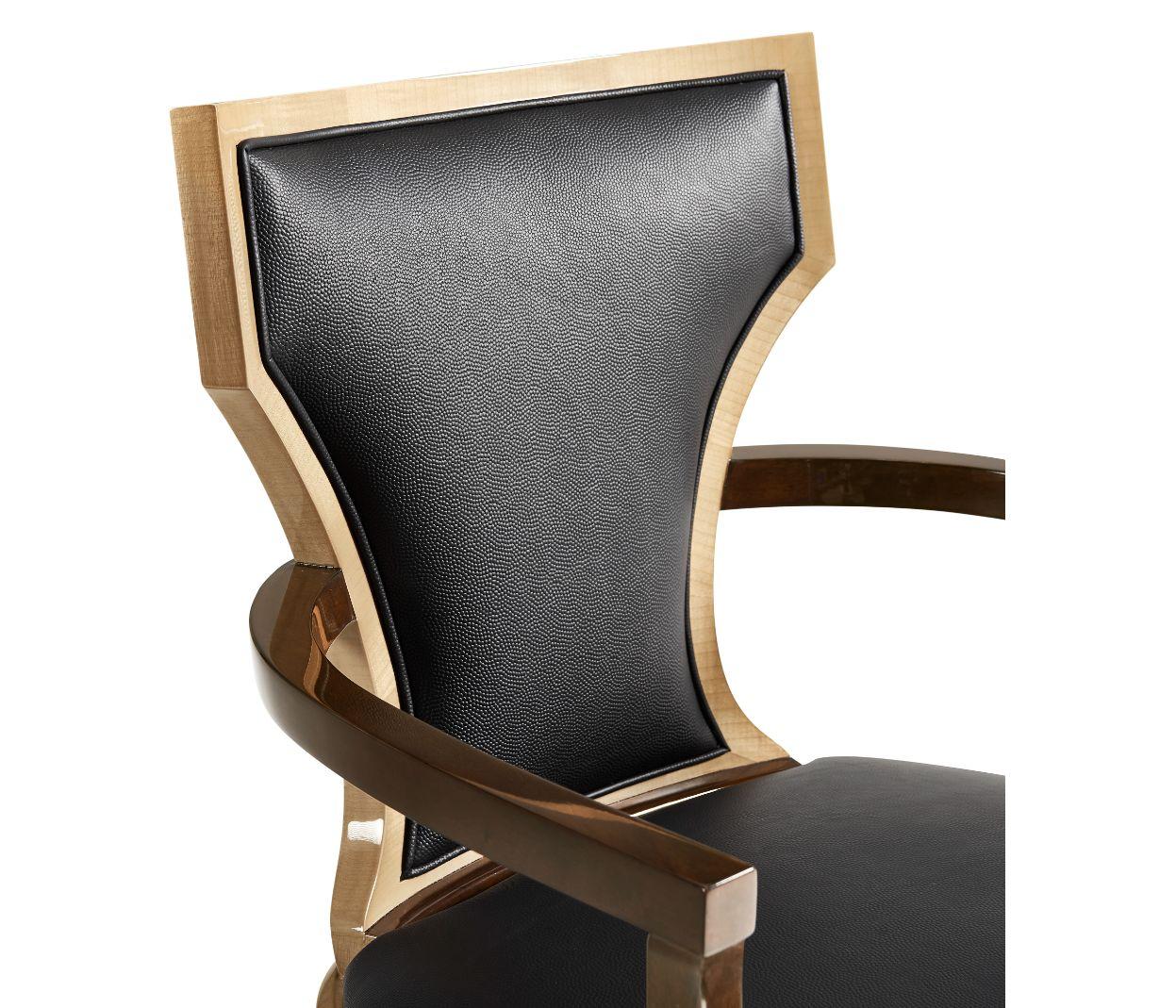Jonathan Charles Dining Chair with Arms Klismos in Champagne - Chocolate Leather - Image 4
