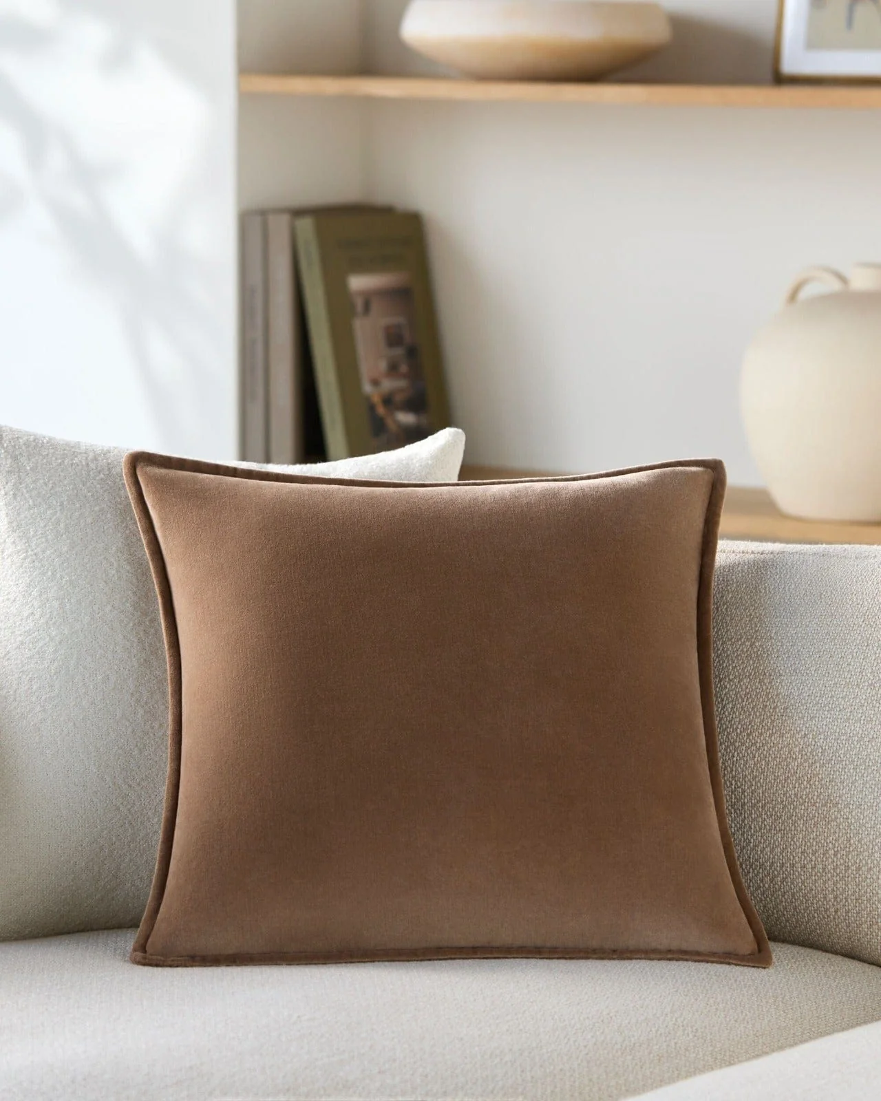 Cotton Velvet Cushion in Cappuccino - 51 x 51 cm - Image 2