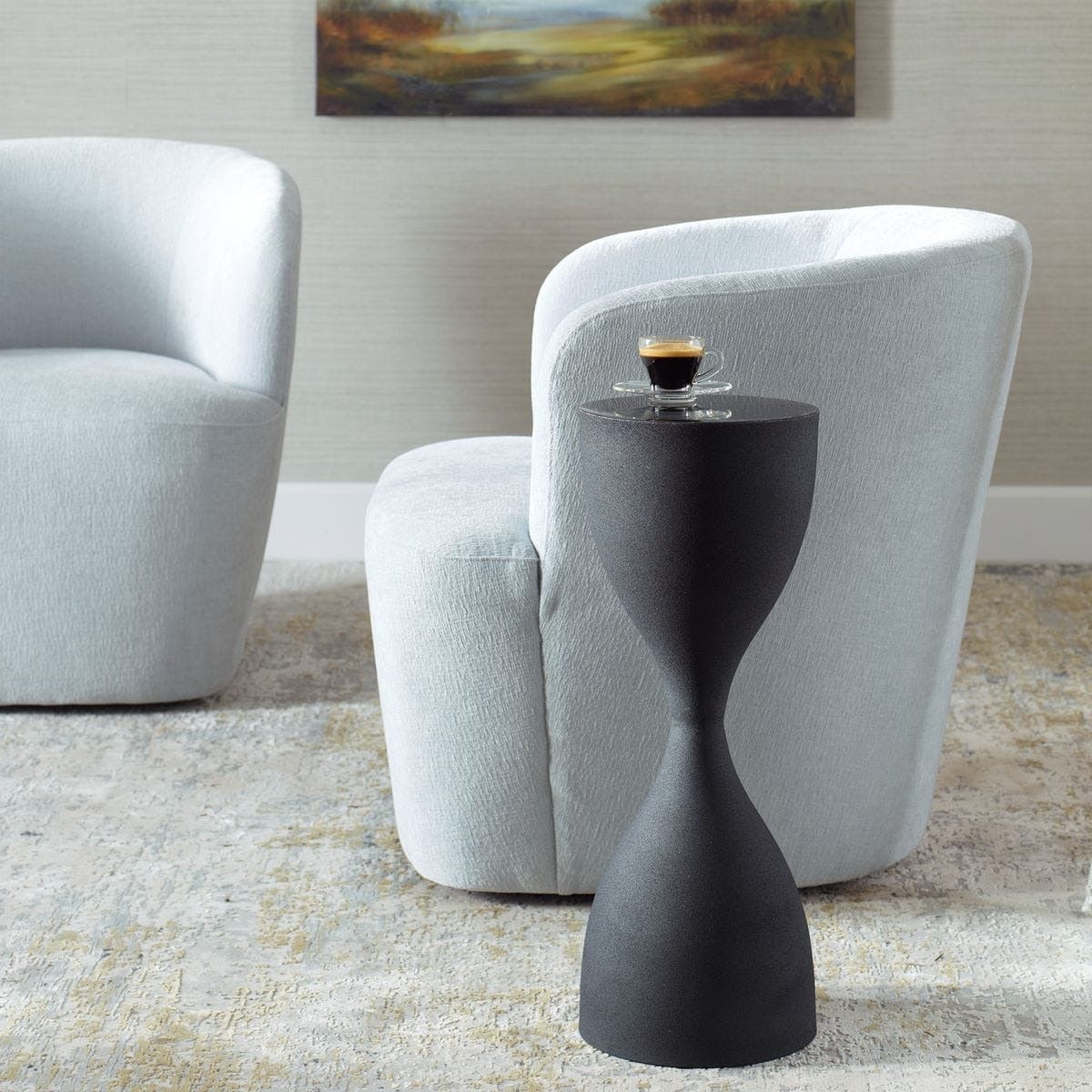 Hourglass Black Textured Side Table - Image 3