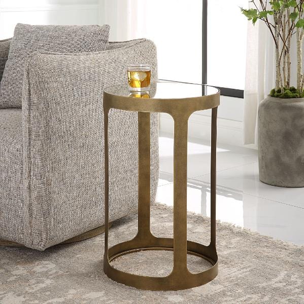 Retro Cutout Side Table Brass & Glass - Image 2