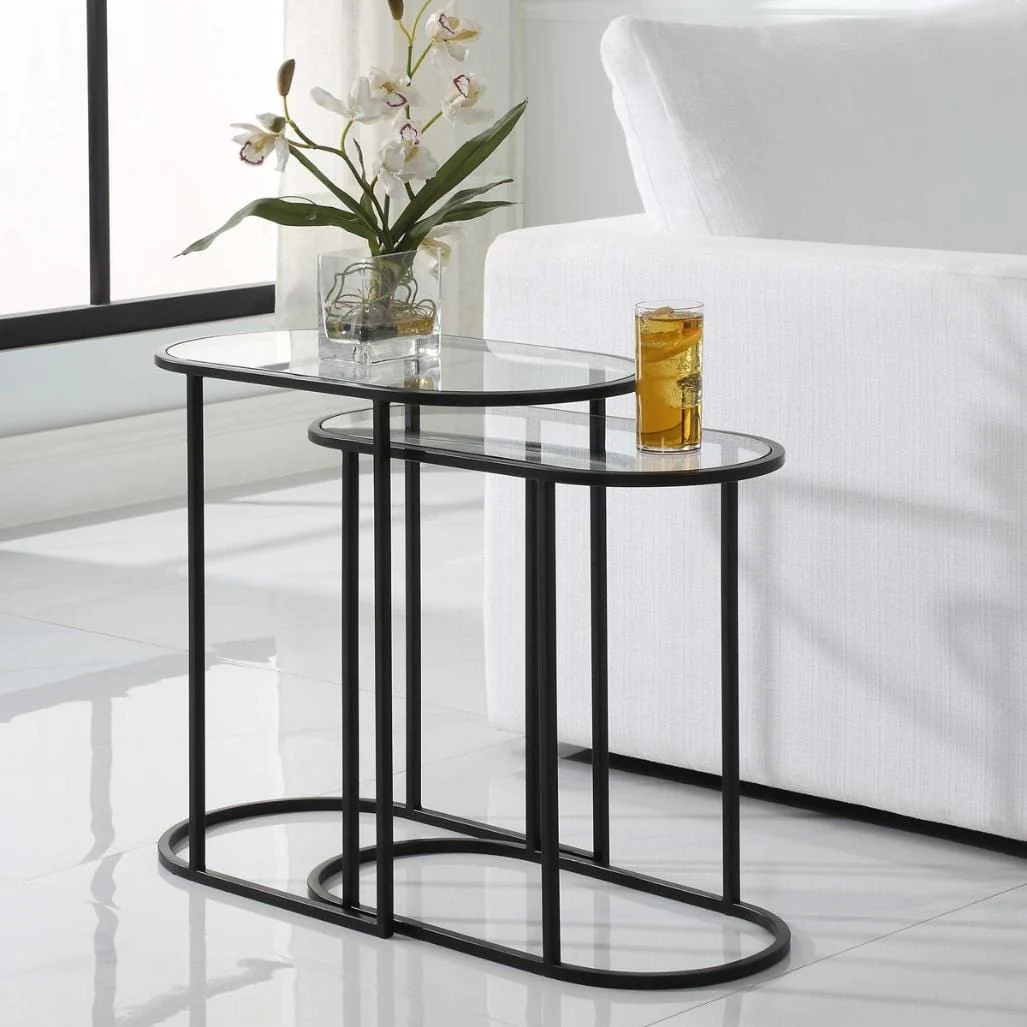 Slide Nesting Side Tables Black and Glass - Image 2