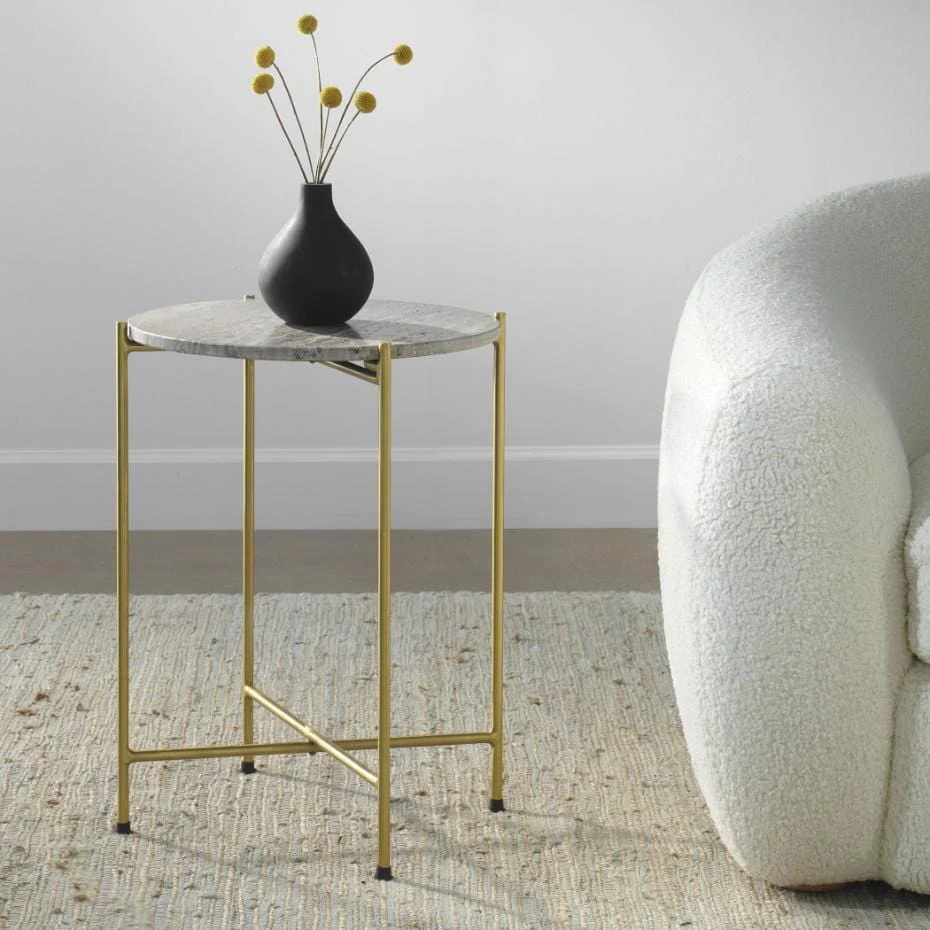 Travertine Top Side Table - Image 2