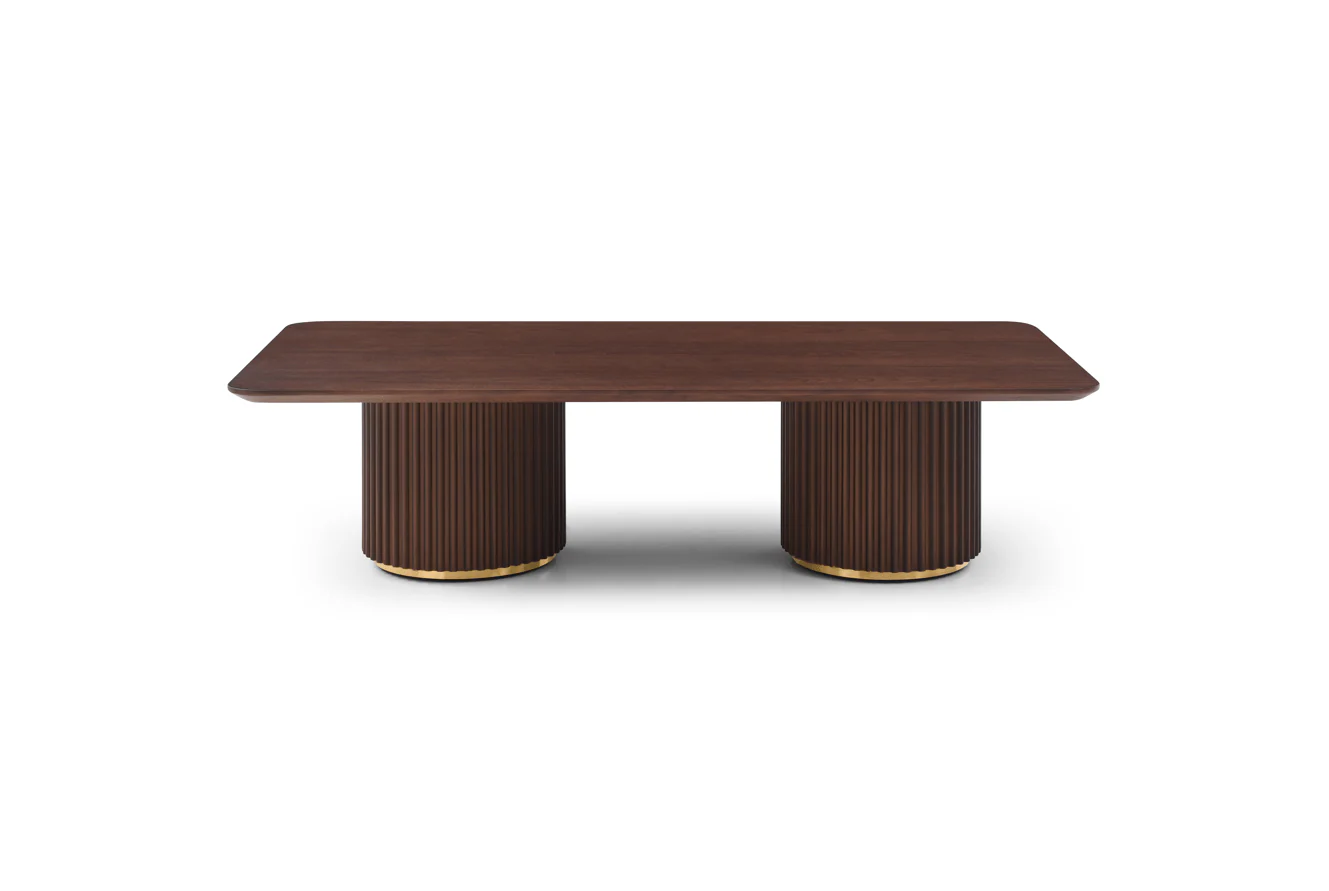 Lantine Coffee Table - Double Pedestal - Walnut & Brass - Image 3