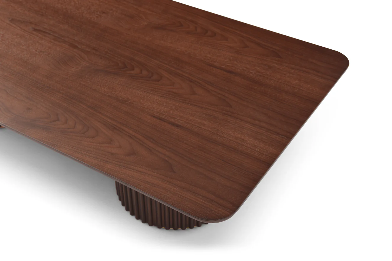 Lantine Coffee Table - Double Pedestal - Walnut & Brass - Image 4