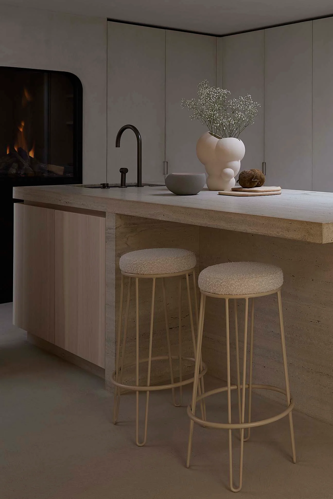 Bar stool 41x73 cm ALICE bouclé cream+cream - Image 7