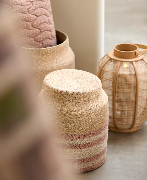 Basket S/2 25x32,5+33x37 cm BETANIA seagrass naturl+l pink - Image 8