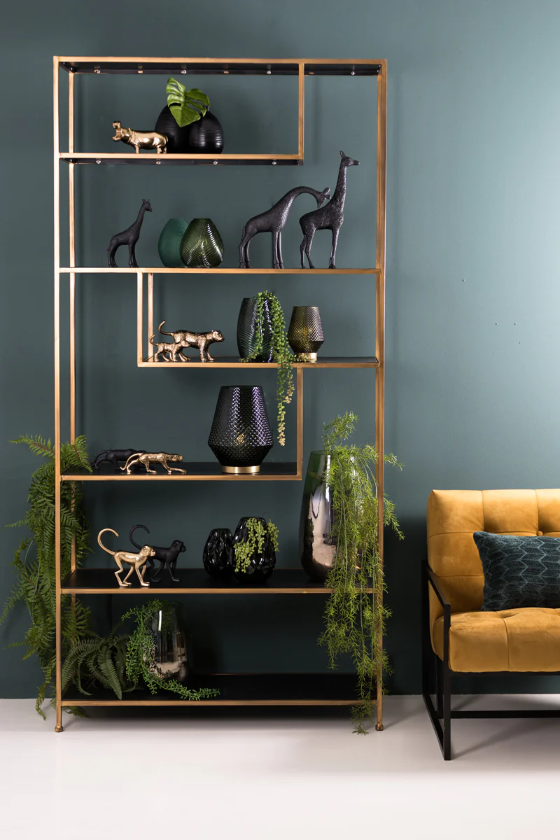Cabinet open 100x35x203 cm YLAYA matt black-gold - Image 4